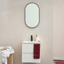 Ensemble meuble simple vasque 45cm avec plan céramique, robinet noir et miroir ovale