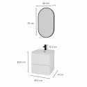 Ensemble meuble simple vasque 45cm avec plan céramique, robinet noir et miroir ovale
