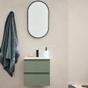 Ensemble meuble simple vasque 45cm avec plan céramique, robinet noir et miroir ovale