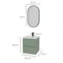 Ensemble meuble simple vasque 45cm avec plan céramique, robinet noir et miroir ovale