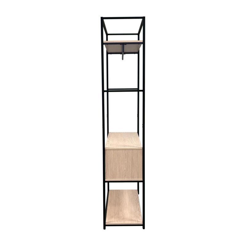 Portant vêtements en bois et métal noir 100x200cm - avec penderie et tiroir