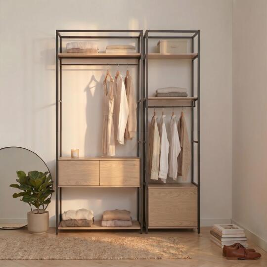 Lot de 2 portants vêtements en bois et métal 160x200cm - rangements fermés
