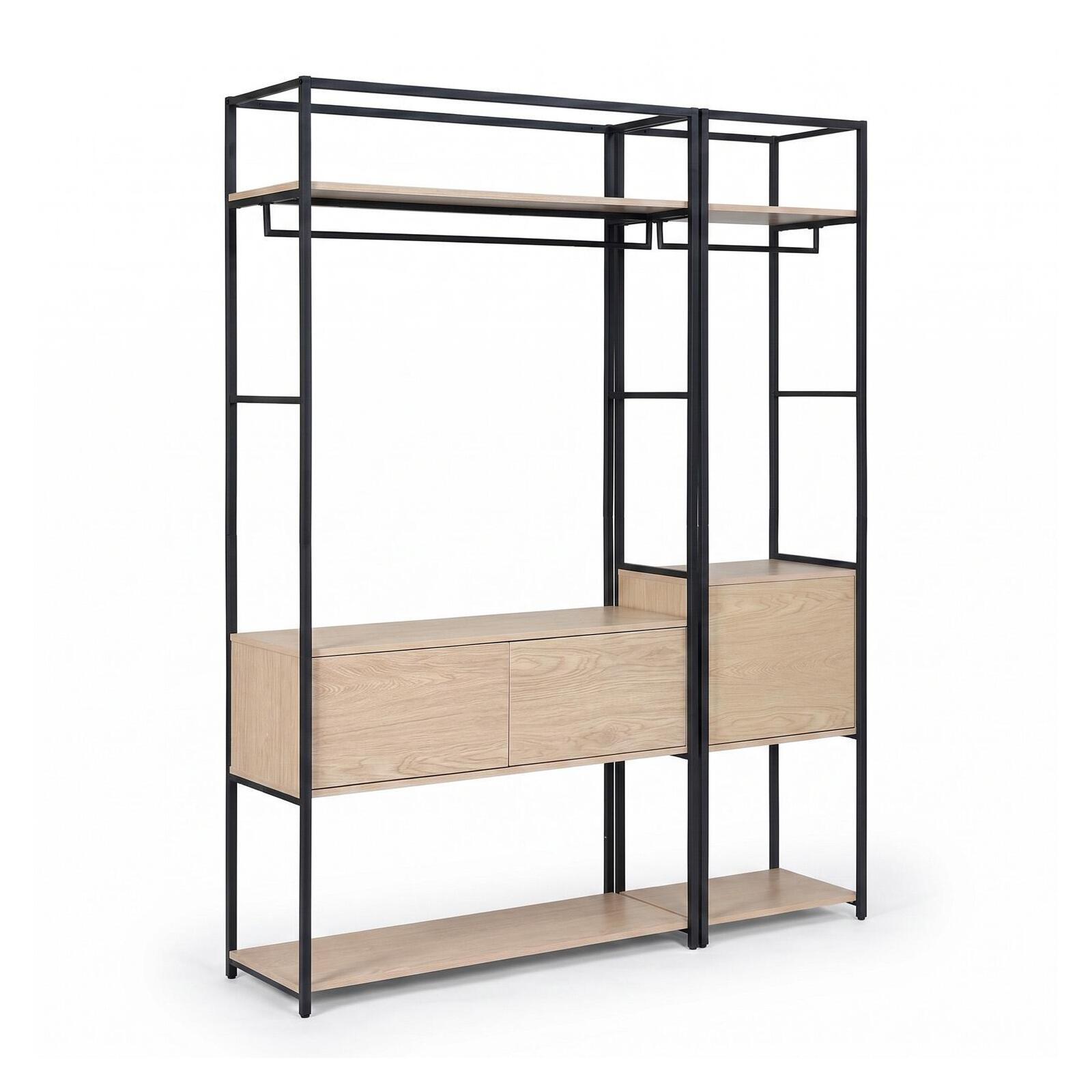 Lot de 2 portants vêtements en bois et métal 160x200cm - rangements fermés