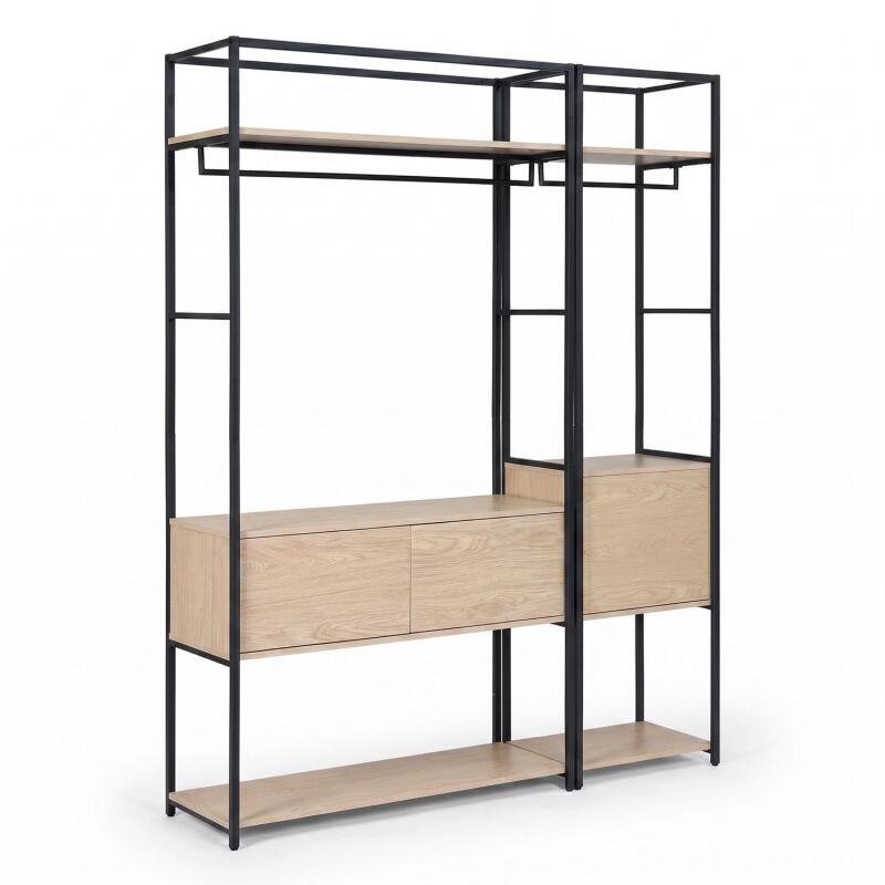 Lot de 2 portants vêtements en bois et métal 160x200cm - rangements fermés