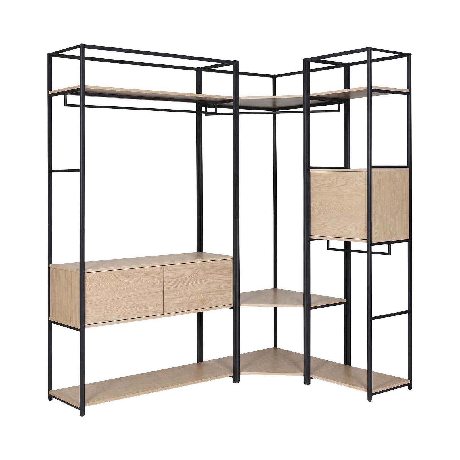 Lot de 2 portants vêtements en bois et métal en angle 220x200cm - rangements fermés