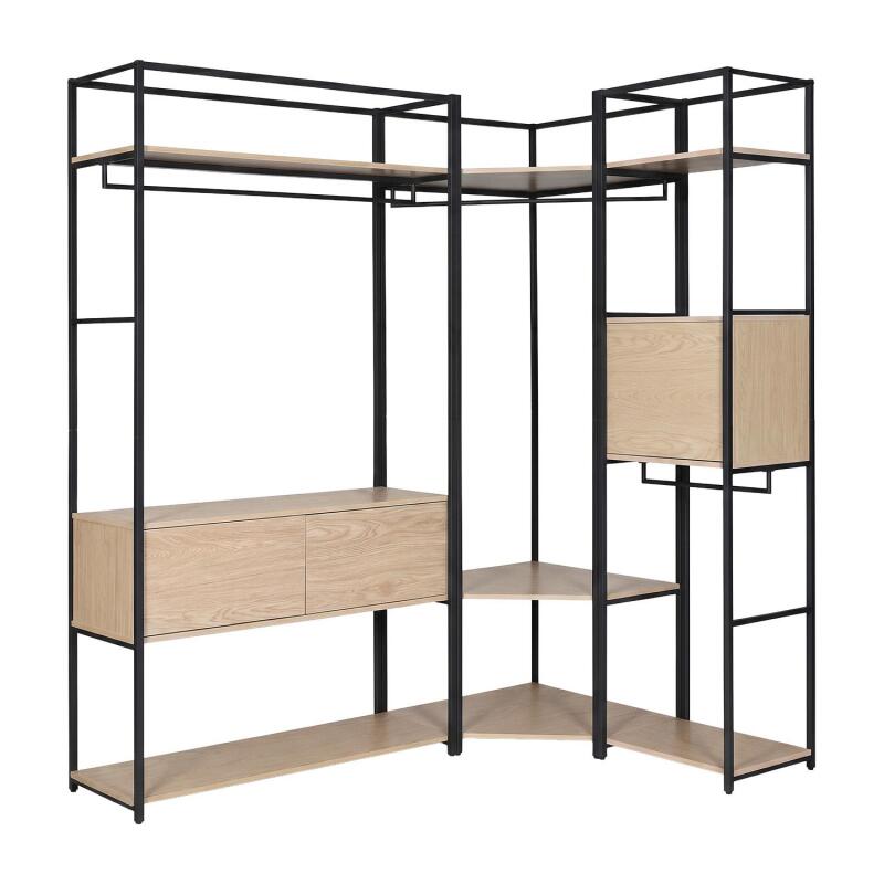Lot de 2 portants vêtements en bois et métal en angle 220x200cm - rangements fermés