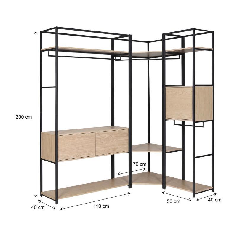 Lot de 2 portants vêtements en bois et métal en angle 220x200cm - rangements fermés