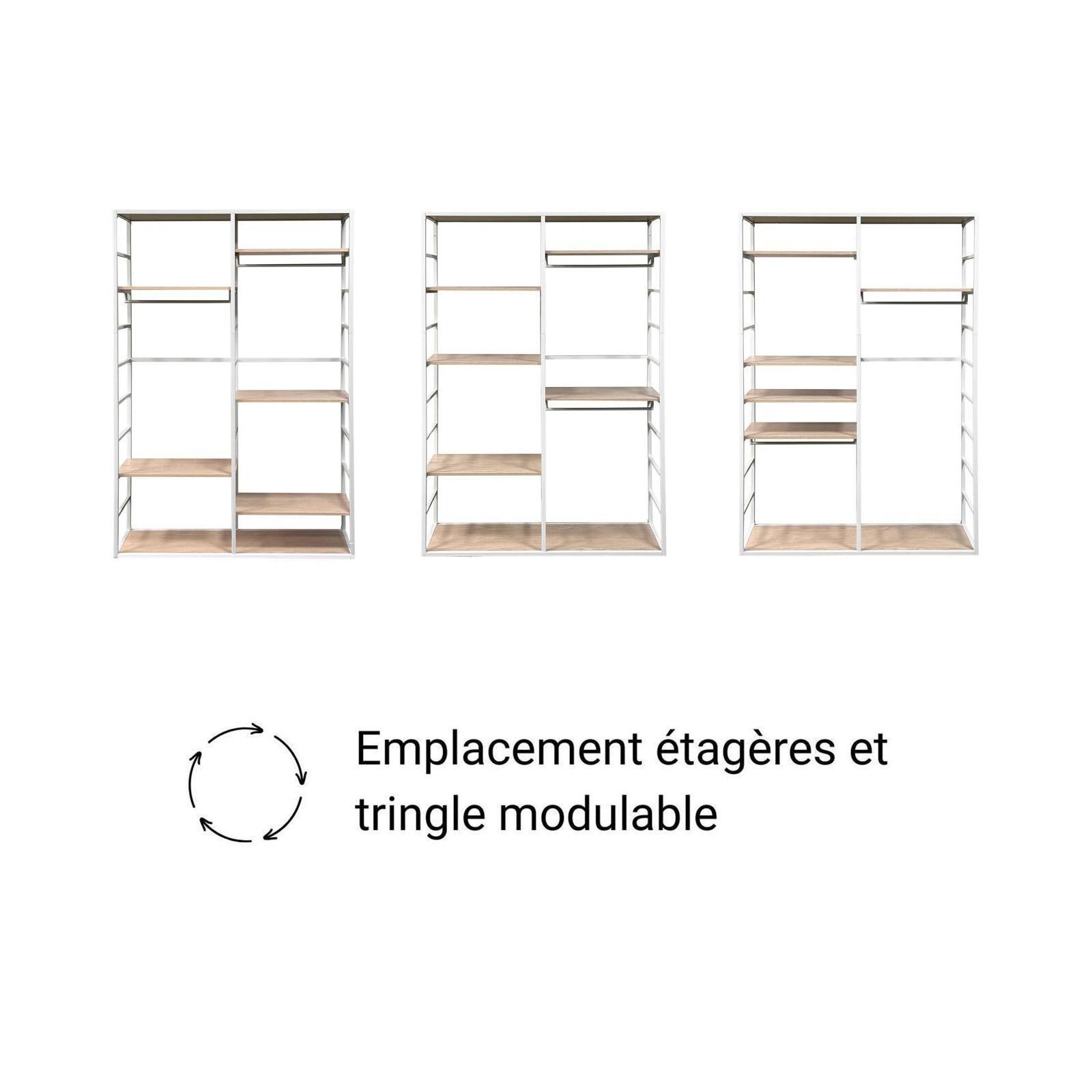 Portant vêtements en bois et métal blanc 120x180cm - avec penderie et étagères