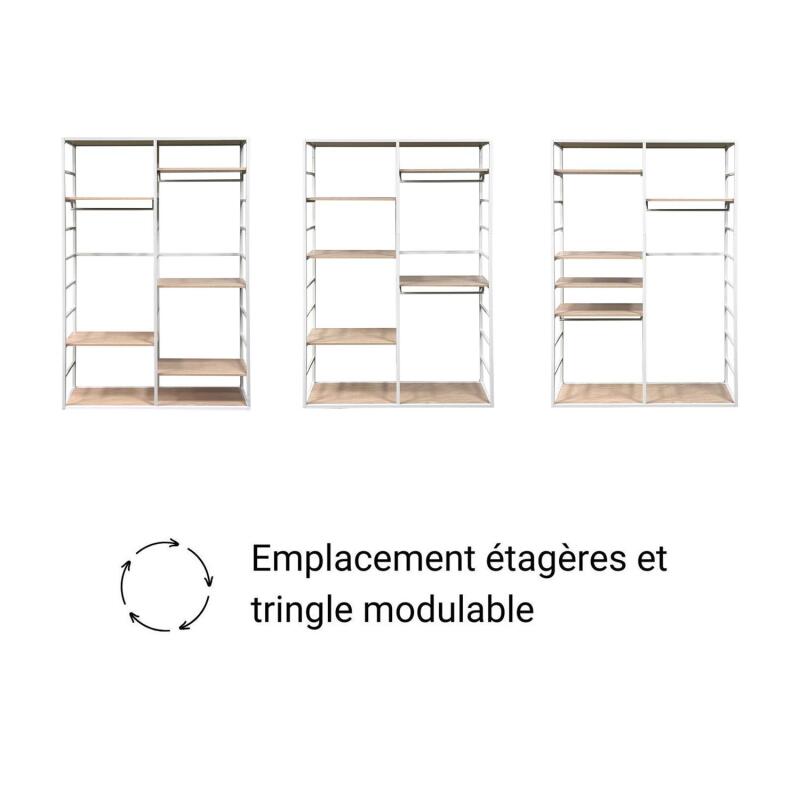 Portant vêtements en bois et métal blanc 120x180cm - avec penderie et étagères