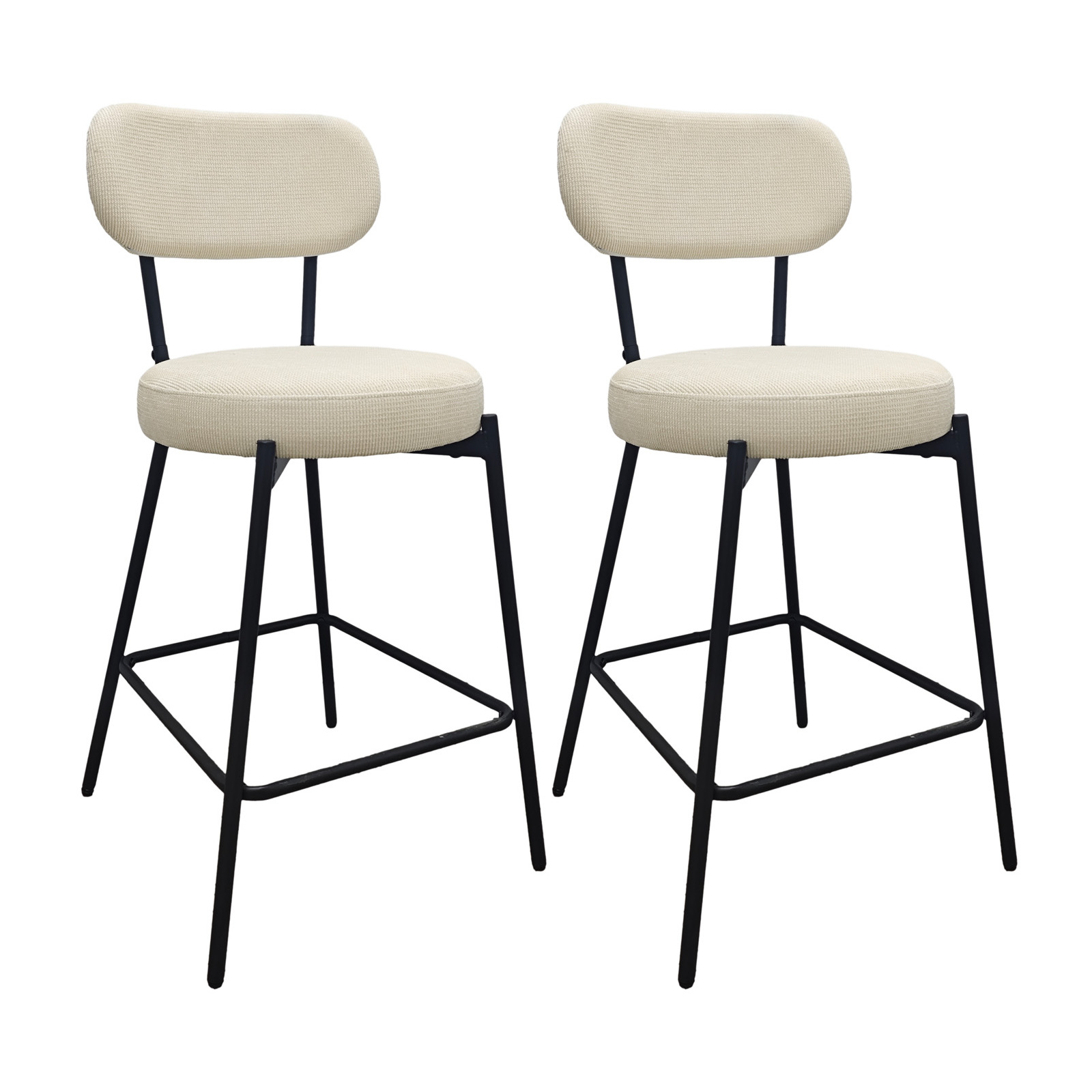 Lot de chaises d'îlot et bar en métal et assise en tissu velours côtelé H65cm