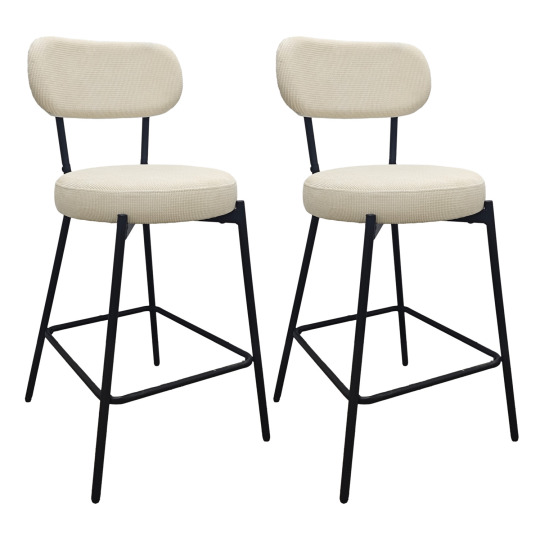 Lot de chaises d'îlot et bar en métal et assise en tissu velours côtelé H65cm