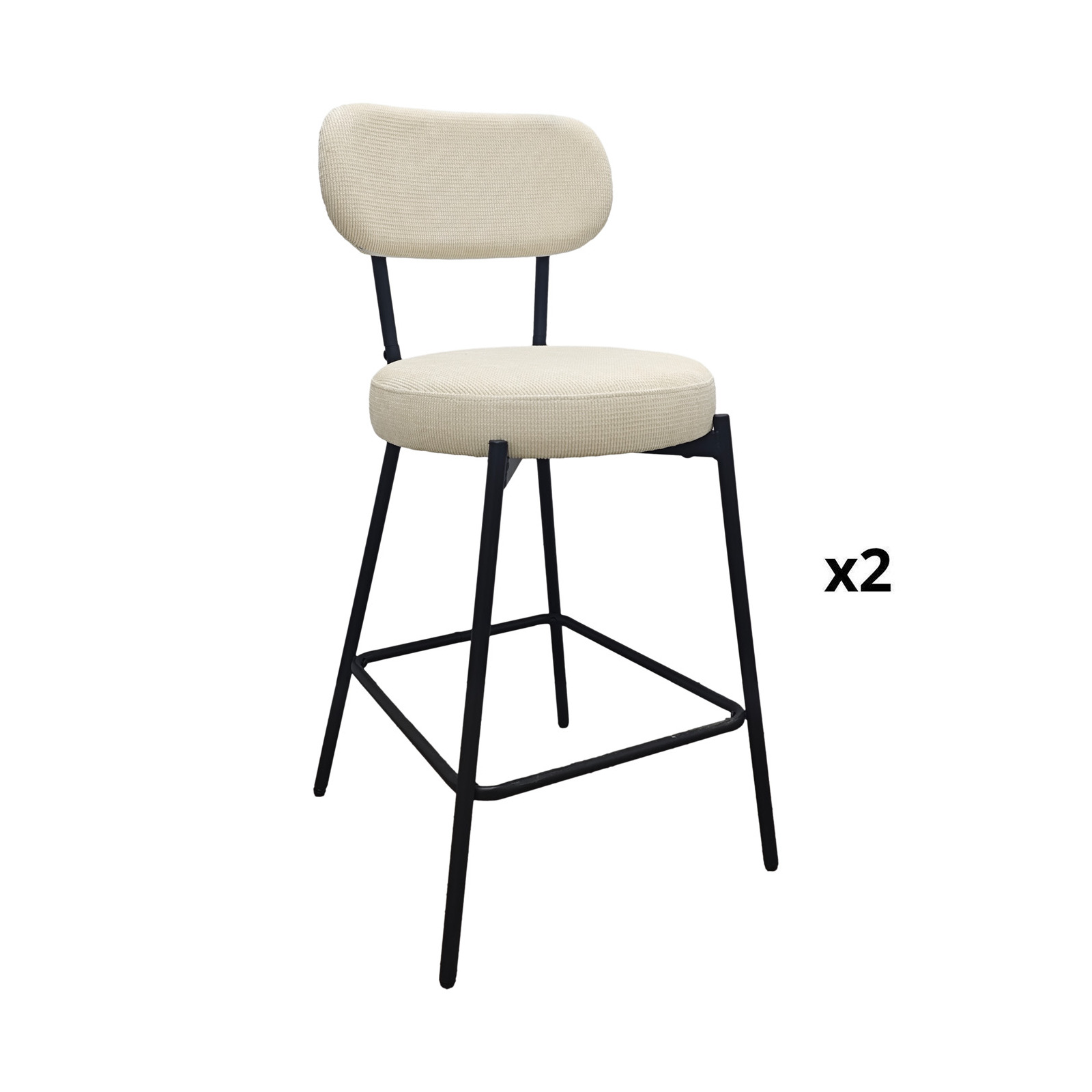Lot de chaises d'îlot et bar en métal et assise en tissu velours côtelé H65cm