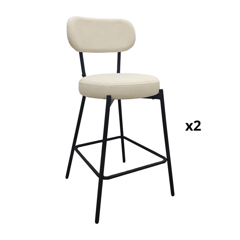 Lot de chaises d'îlot et bar en métal et assise en tissu velours côtelé H65cm