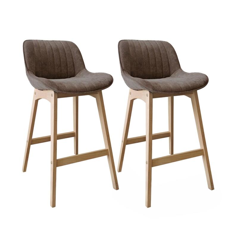 Lot de tabourets de bar en chêne et assise tissu velours côtelé H75cm