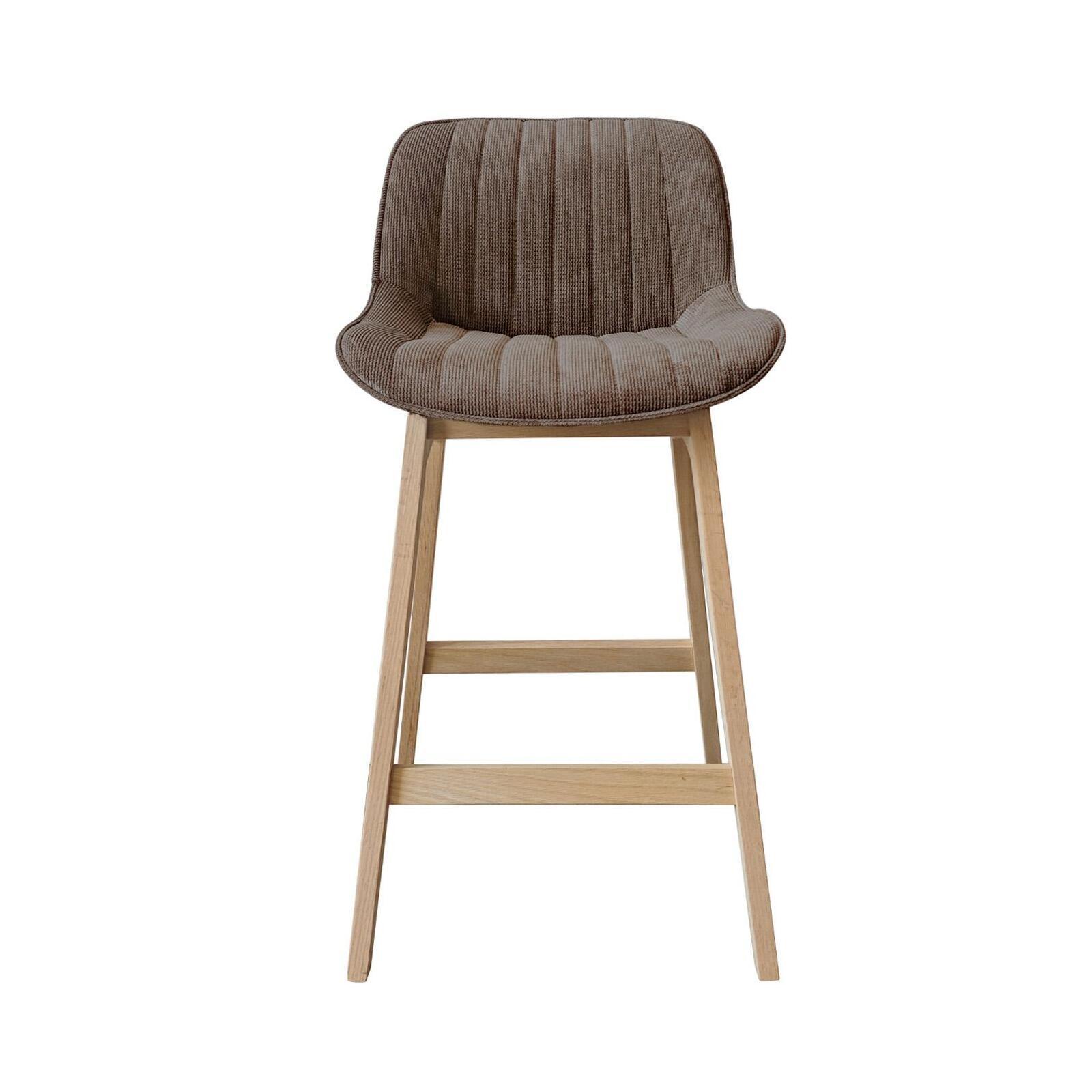 Lot de tabourets de bar en chêne et assise tissu velours côtelé H75cm