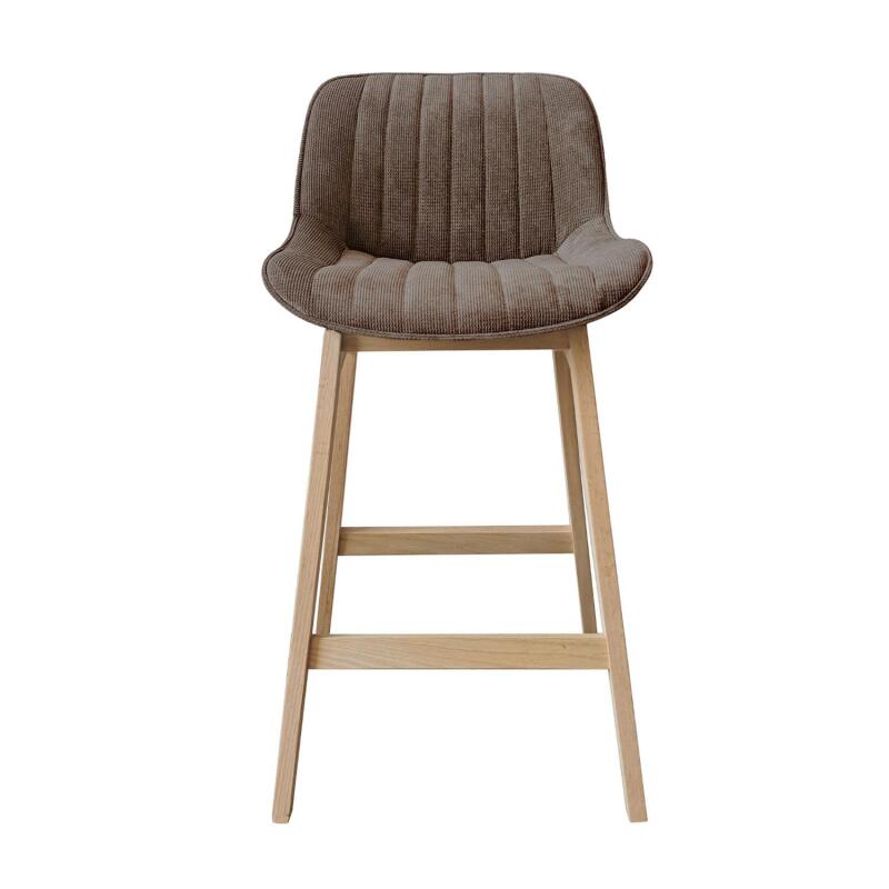 Lot de tabourets de bar en chêne et assise tissu velours côtelé H75cm