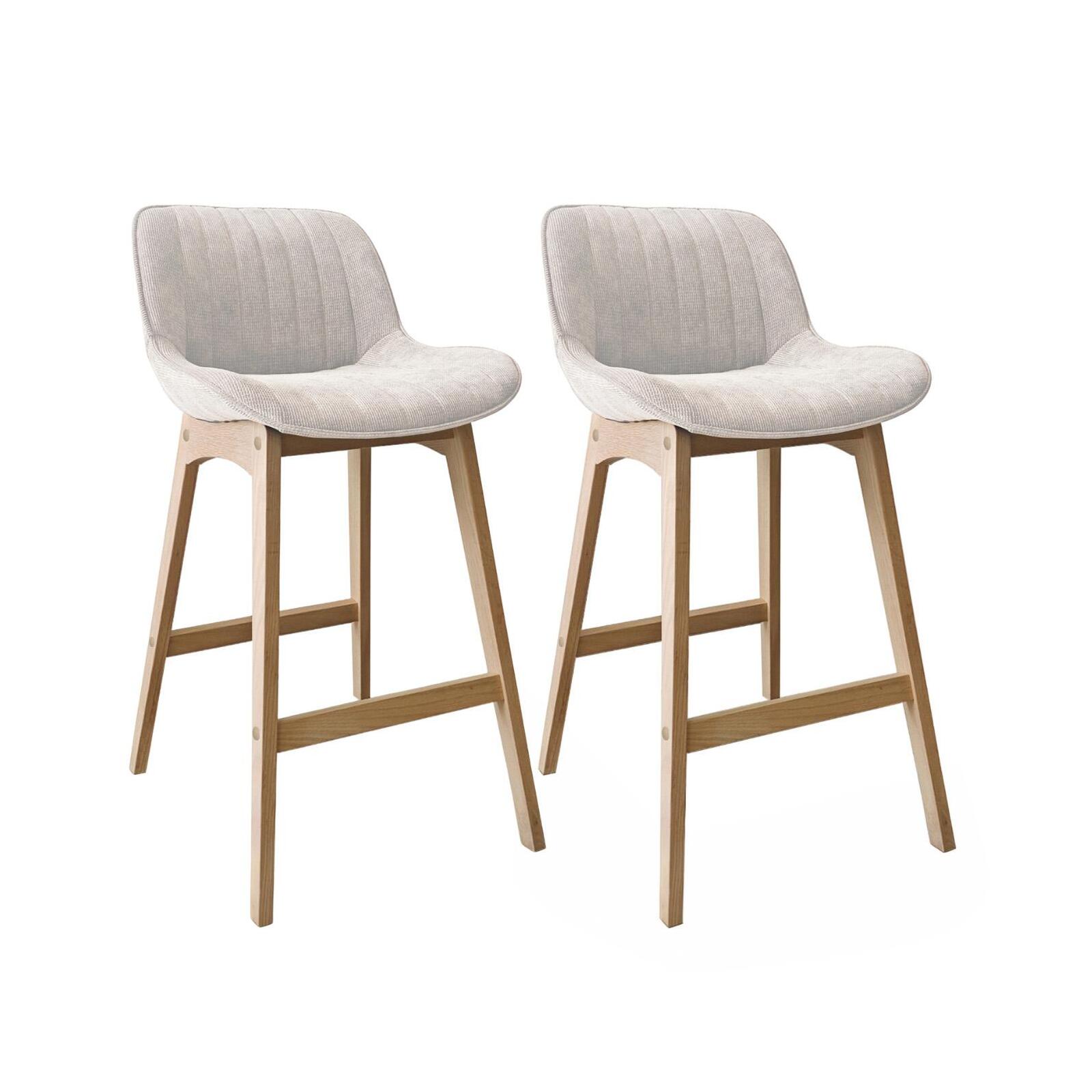 Lot de tabourets de bar en chêne et assise tissu velours côtelé H75cm