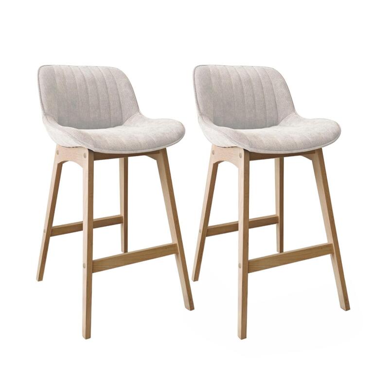 Lot de tabourets de bar en chêne et assise tissu velours côtelé H75cm