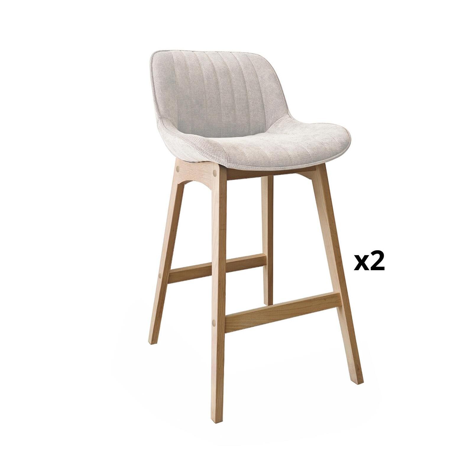 Lot de tabourets de bar en chêne et assise tissu velours côtelé H75cm