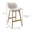Lot de tabourets de bar en chêne et assise tissu velours côtelé H75cm