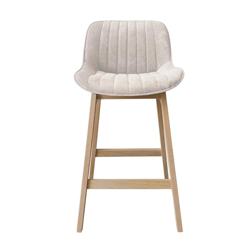 Lot de tabourets de bar en chêne et assise tissu velours côtelé H75cm