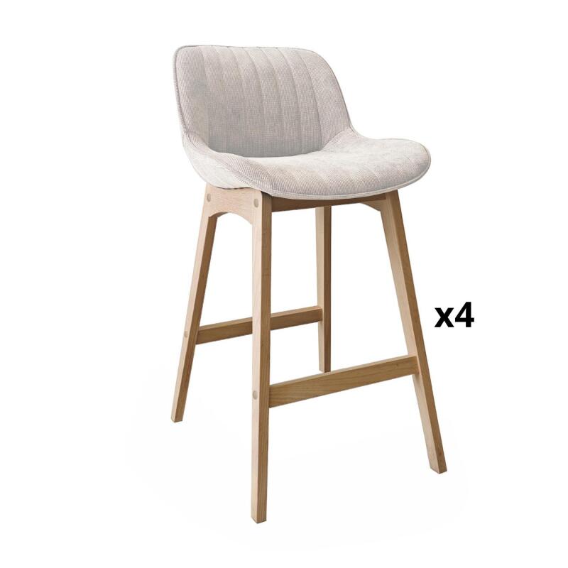 Lot de tabourets de bar en chêne et assise tissu velours côtelé H75cm