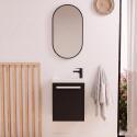 Ensemble lave-mains suspendu avec poignée métal, robinet noir et miroir ovale noir