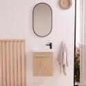 Ensemble lave-mains suspendu avec poignée métal, robinet noir et miroir ovale noir