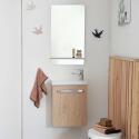 Ensemble lave-mains suspendu avec poignée métal, robinet chromé et miroir tablette