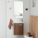 Ensemble lave-mains suspendu avec poignée métal, robinet chromé et miroir tablette