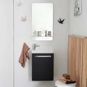 Ensemble lave-mains suspendu avec poignée métal, robinet chromé et miroir tablette