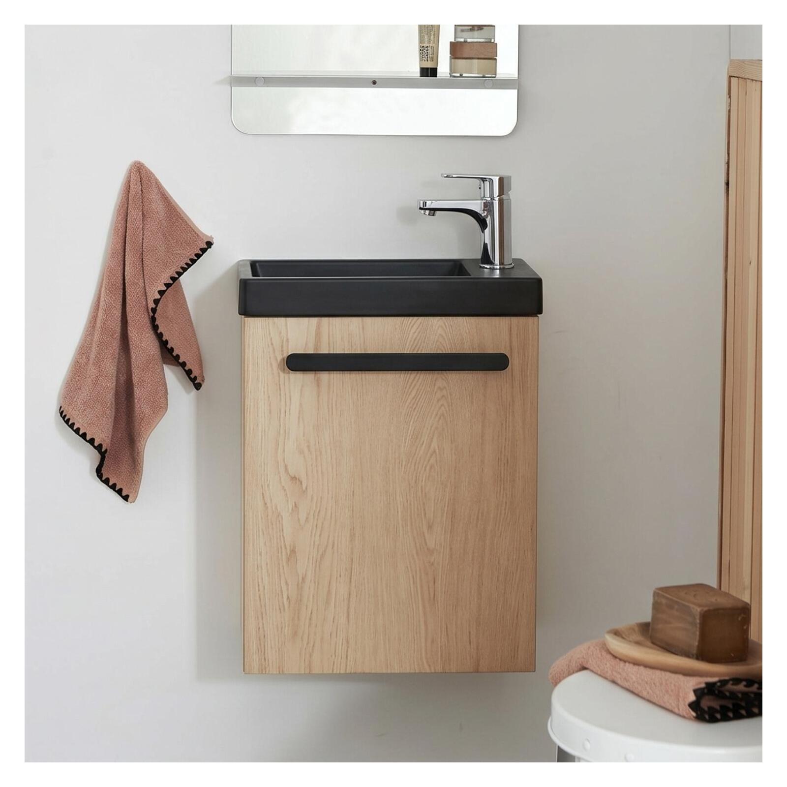 Meuble lave-mains suspendu avec poignée porte serviette