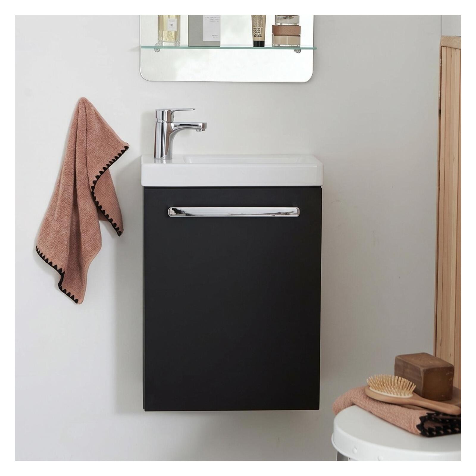 Meuble lave-mains suspendu avec poignée porte serviette