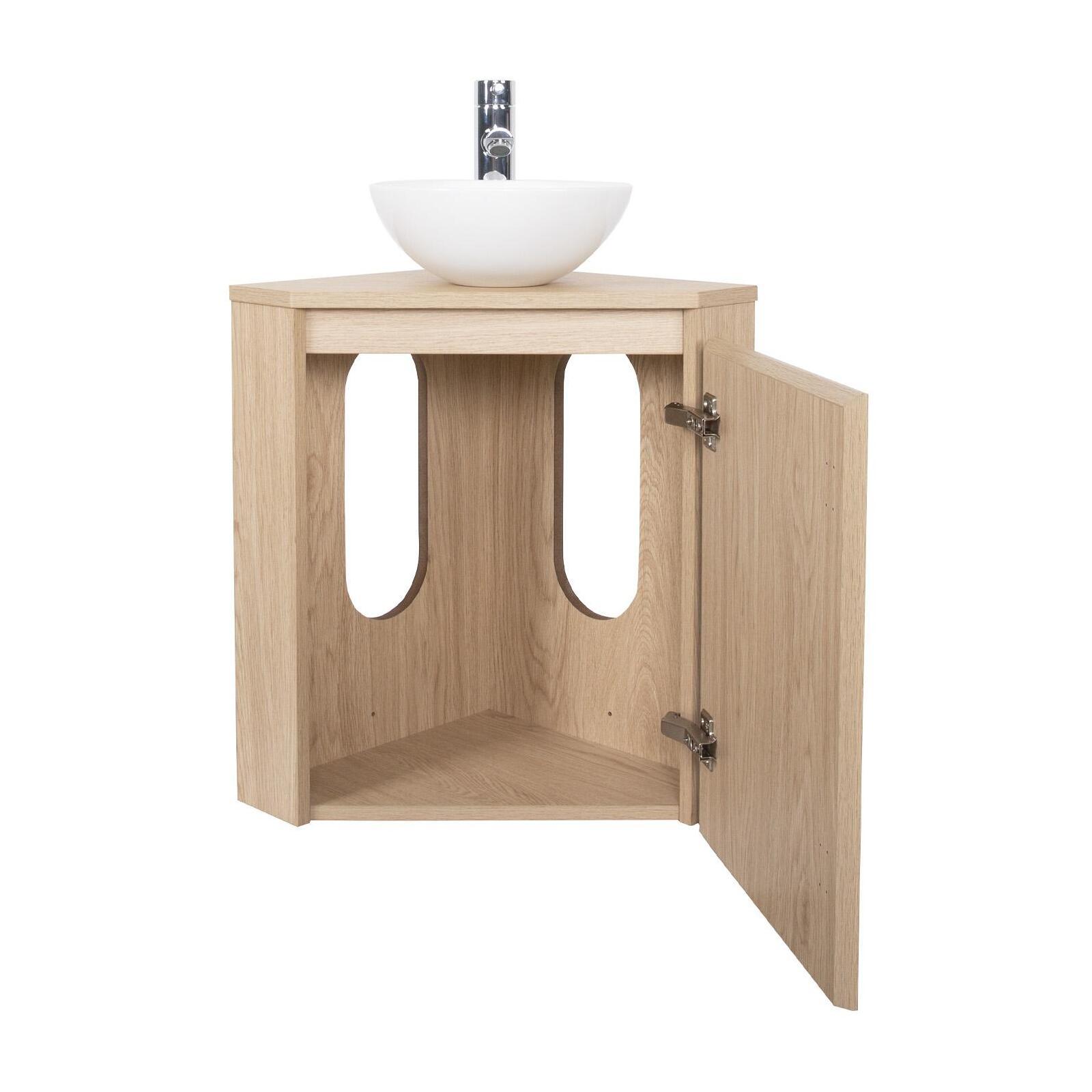 Ensemble lave-mains d'angle avec vasque, robinet et armoire de toilette