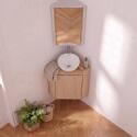 Ensemble lave-mains d'angle avec vasque, robinet et armoire de toilette