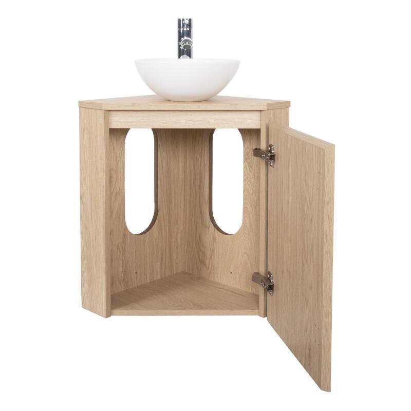 Meuble lave-mains d'angle décor chêne 52x38cm - avec vasque