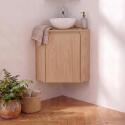 Meuble lave-mains d'angle décor chêne 52x38cm - sans vasque