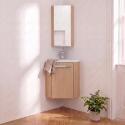 Ensemble lave-mains angle suspendu avec robinet et armoire d'angle décor chêne