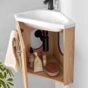 Ensemble lave-mains angle suspendu avec robinet et armoire d'angle décor chêne
