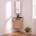 Ensemble lave-mains angle suspendu avec robinet et armoire d'angle décor chêne