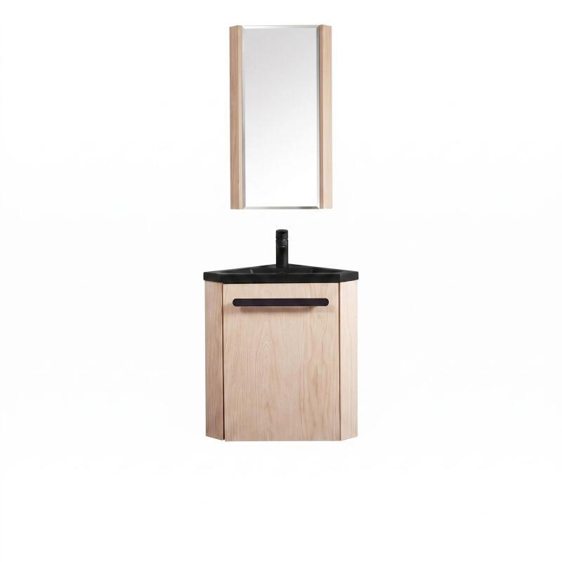 Ensemble lave-mains angle suspendu avec robinet et armoire d'angle décor chêne