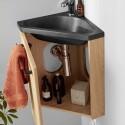 Ensemble lave-mains angle suspendu avec robinet et armoire d'angle décor chêne