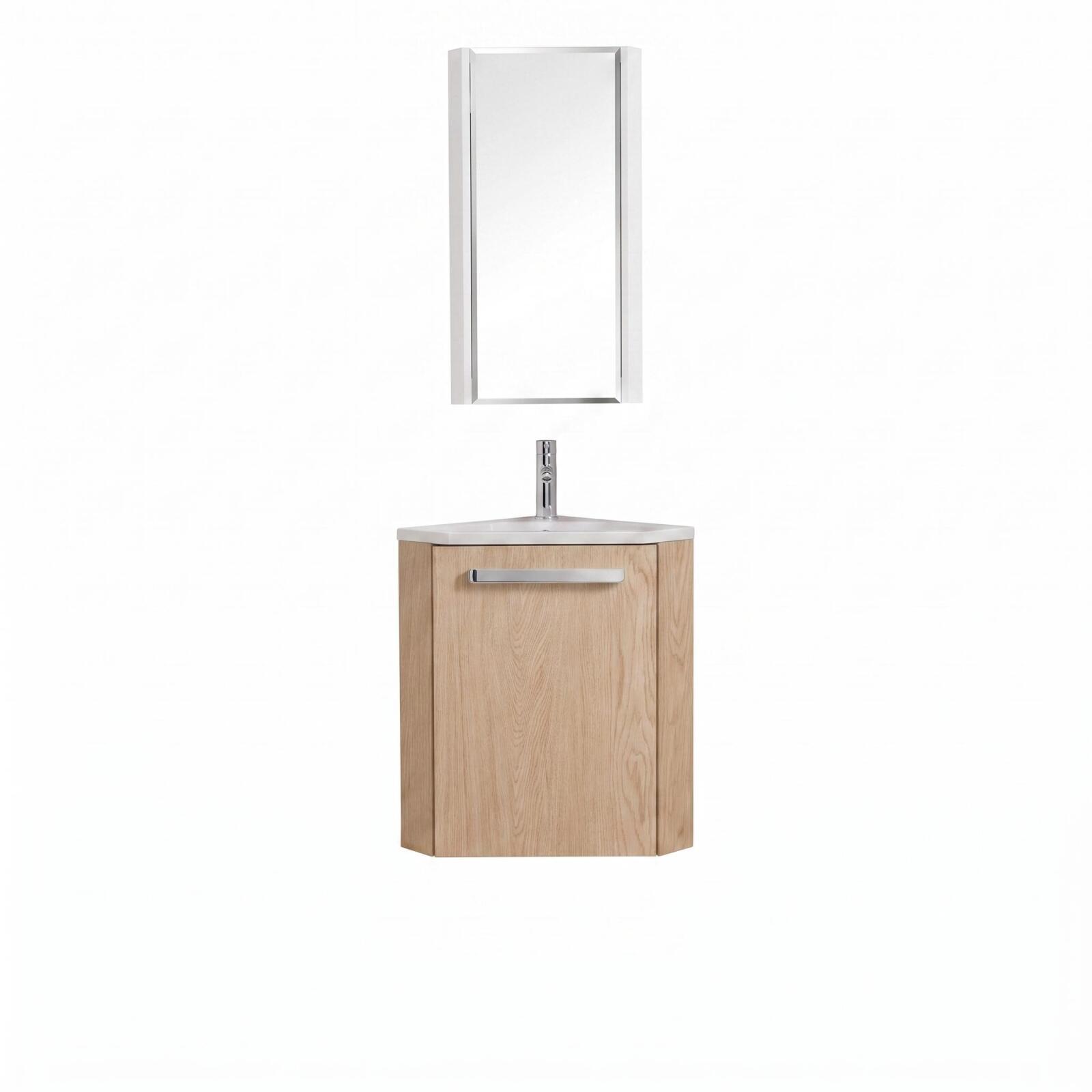 Ensemble lave-mains angle suspendu avec robinet et armoire d'angle