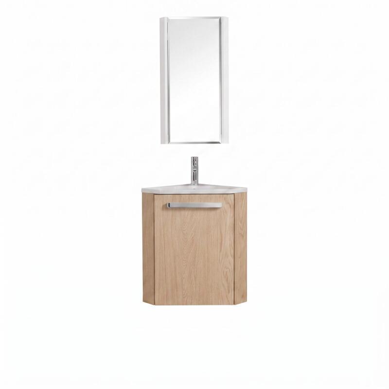 Ensemble lave-mains angle suspendu avec robinet et armoire d'angle