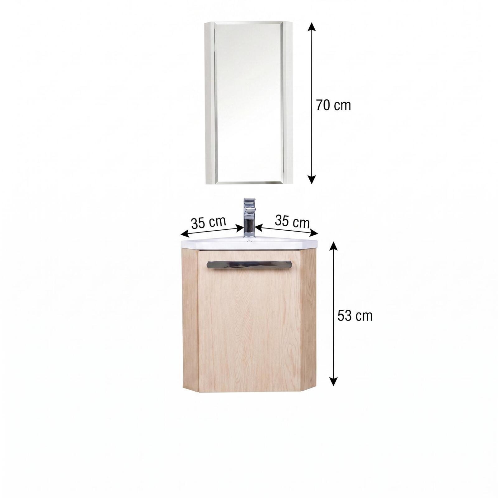Ensemble lave-mains angle suspendu avec robinet et armoire d'angle