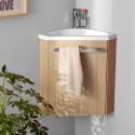 Ensemble lave-mains angle suspendu avec robinet et armoire d'angle