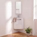 Ensemble lave-mains angle suspendu avec robinet et armoire d'angle