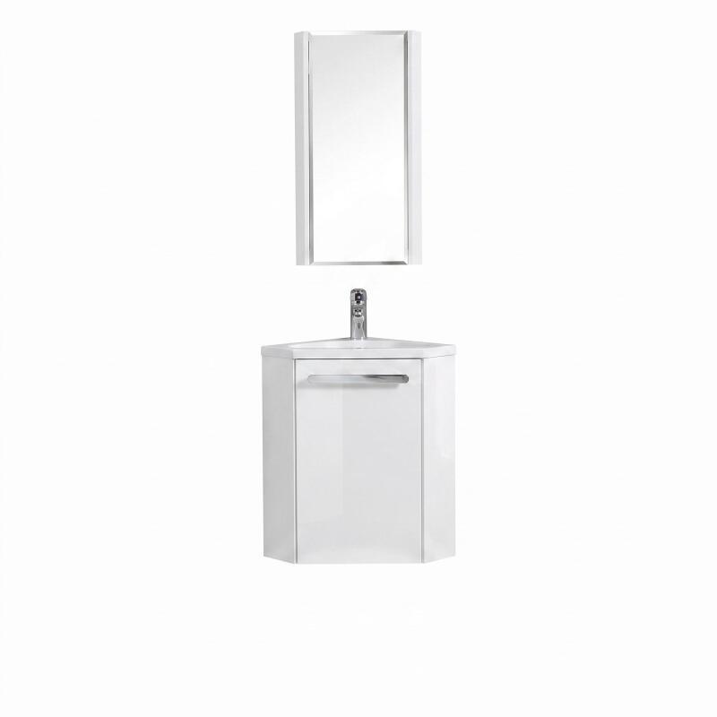 Ensemble lave-mains angle suspendu avec robinet et armoire d'angle