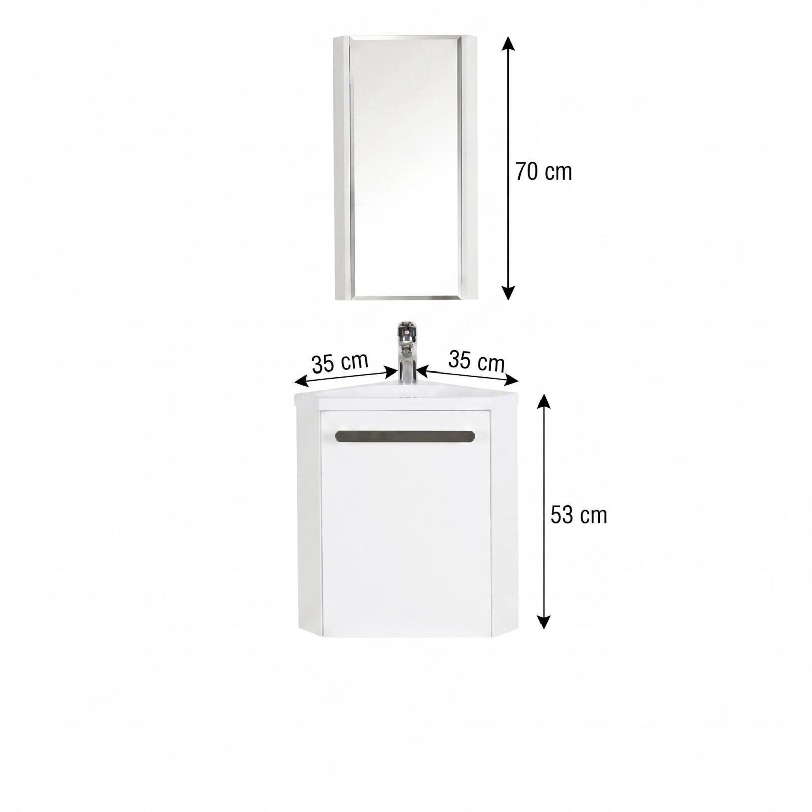 Ensemble lave-mains angle suspendu avec robinet et armoire d'angle