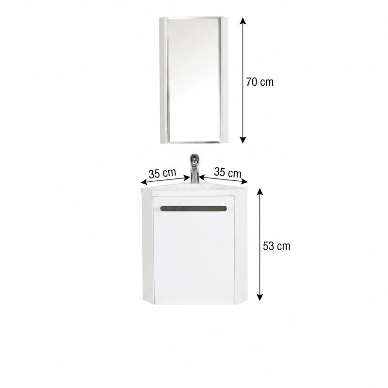 Ensemble lave-mains angle suspendu avec robinet et armoire d'angle